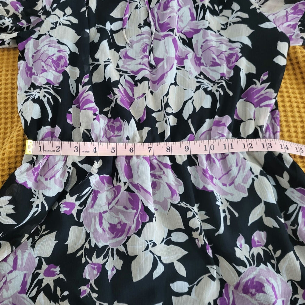 Ralph Lauren Floral Crinkle Georgette Tie Black Lavender Sparkle Dress EUC 8 - Picture 6 of 8